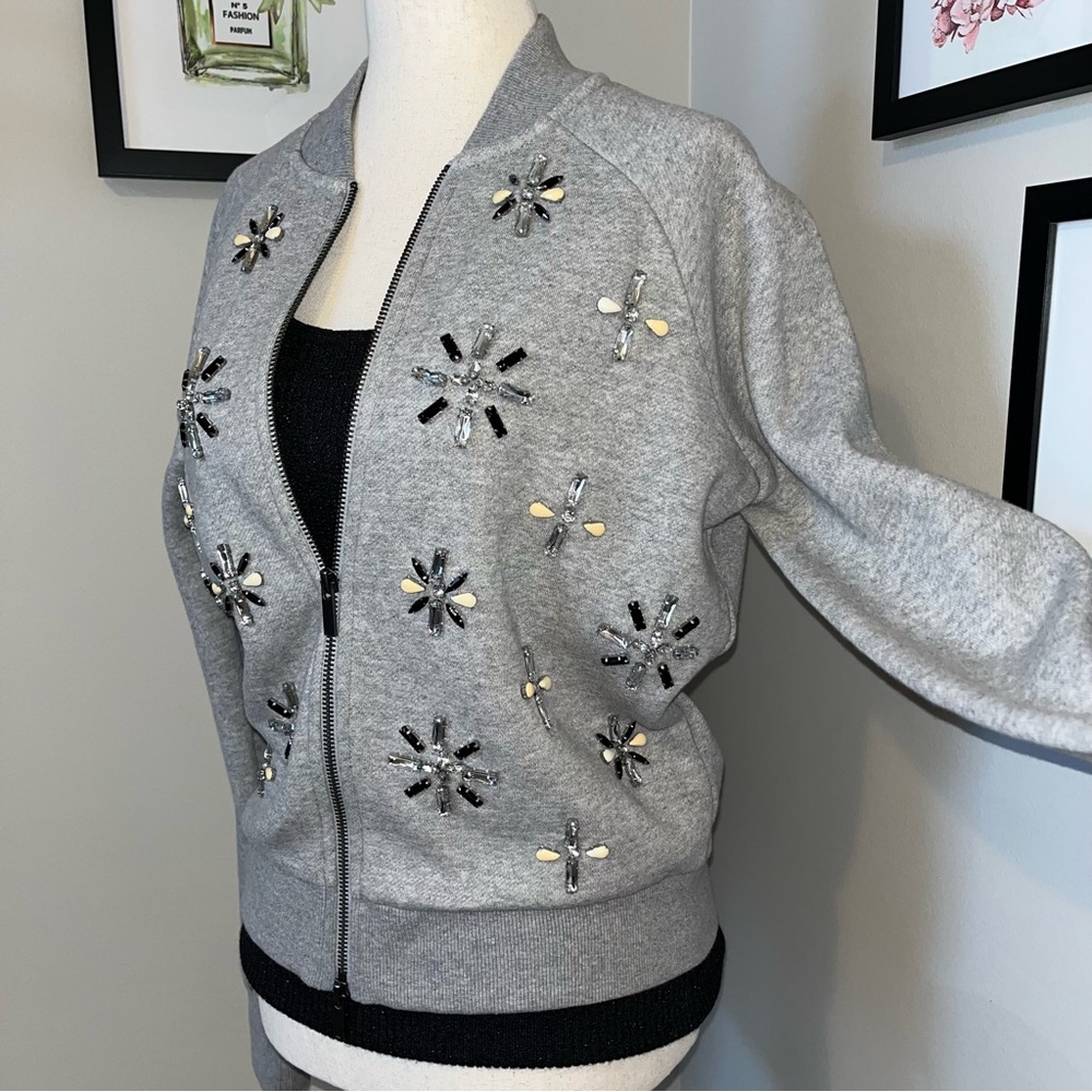 Banana Republic Embellished Zip Up Sweatshirt Jacket | Quiet Luxe Athleisure - Picture 6 of 12